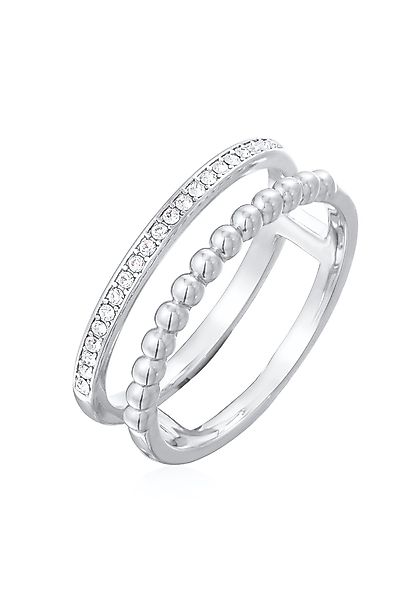 Elli Ring-Set Zweireihig Kugel Silberfarben Kristallen, günstig online kaufen