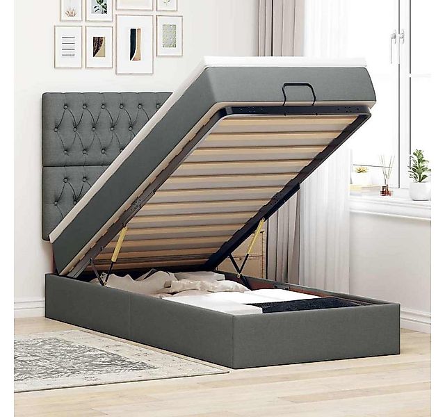 vidaXL Bett, Ottoman-Bett mit Matratze Dunkelgrau 80x200 cm Stoff günstig online kaufen