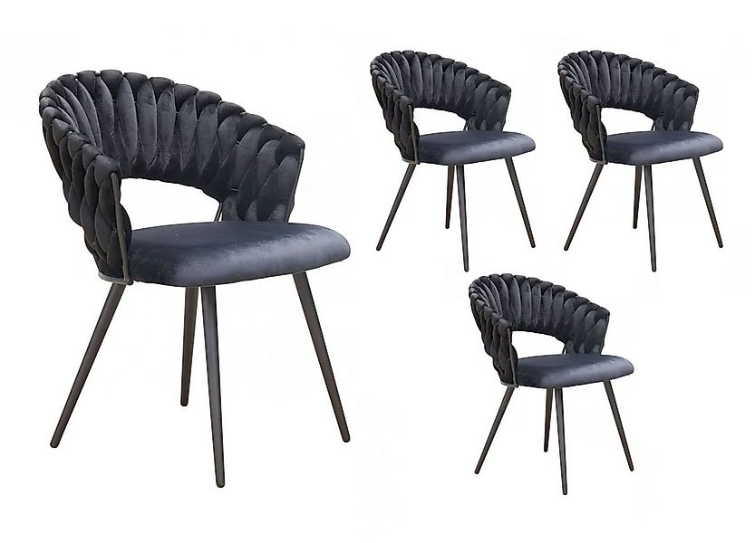 LC Home Esszimmerstuhl »Nancy« Flechtoptik Samt Armlehnstuhl Designerstuhl günstig online kaufen