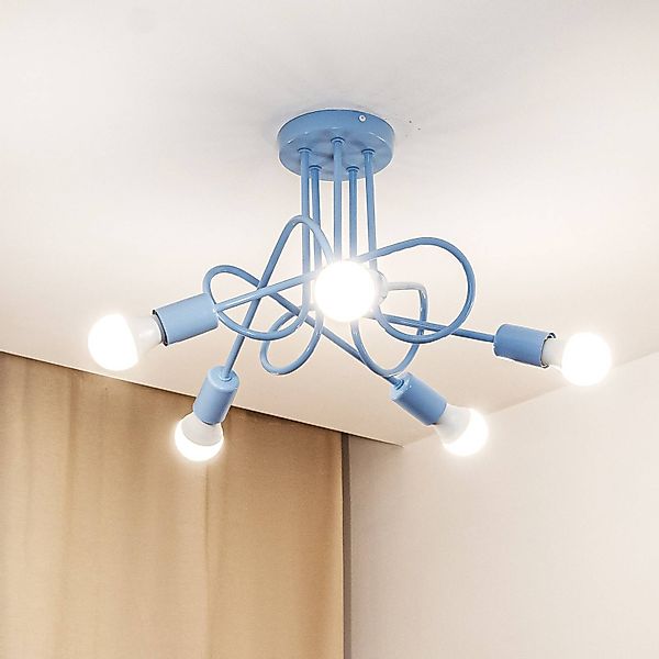 Deckenleuchte Oxford, hellblau, Ø 47 cm, Metall, 5-flammig günstig online kaufen