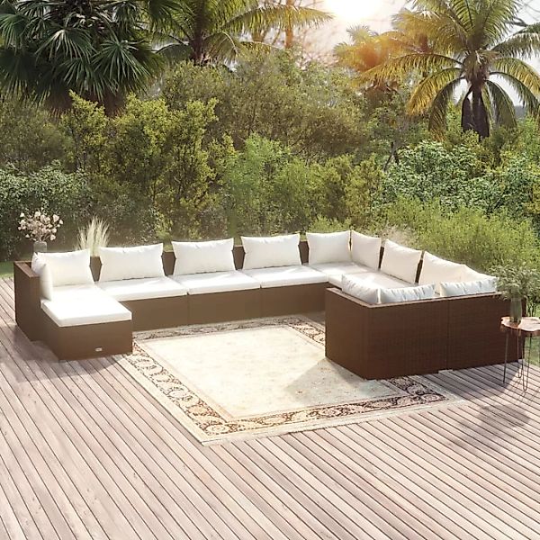 Vidaxl 10-tlg. Garten-lounge-set Mit Kissen Poly Rattan Braun günstig online kaufen