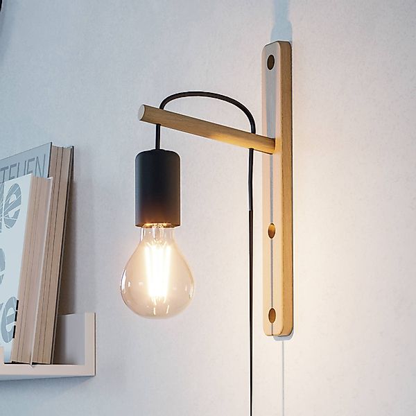 Wandleuchte Pockley, Ausladung 16 cm, schwarz/holz, Holz günstig online kaufen