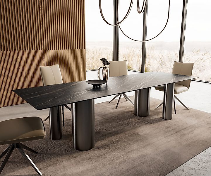 Esstisch Edge 300x100 Keramik Laminam®Noir Desir Braun Pilier Edelstahl Gra günstig online kaufen