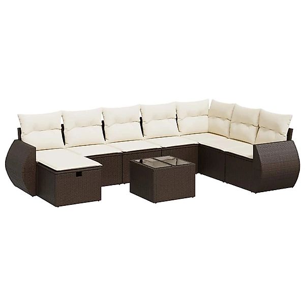 vidaXL 9-Tlg Garten-Sofagarnitur mit Kissen Braun Poly Rattan 3325649 günstig online kaufen