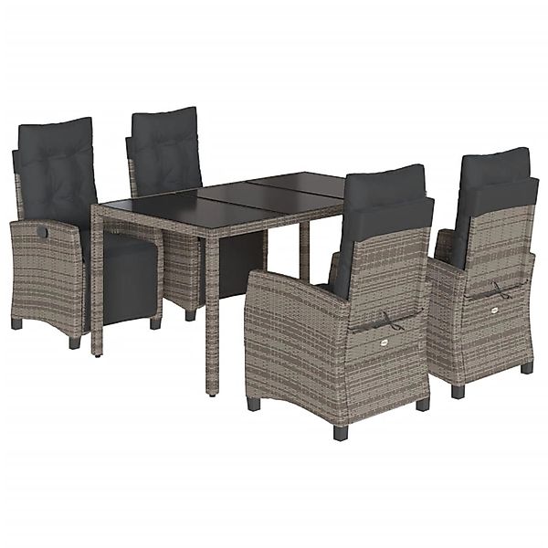 vidaXL 5-Tlg Garten-Essgruppe mit Kissen Grau Poly Rattan 3212896 günstig online kaufen