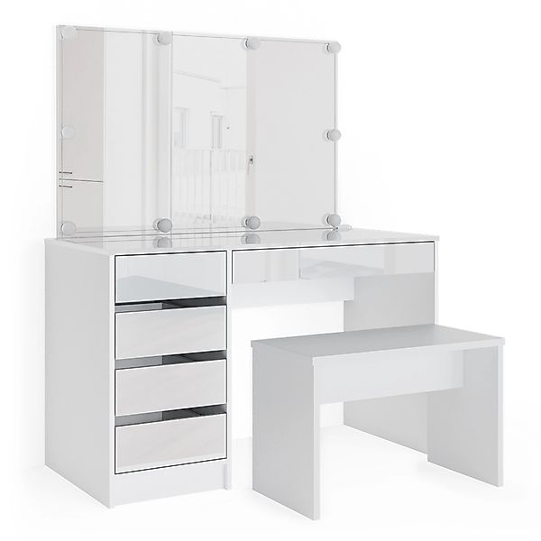 Vicco Schminktisch Sherry Weiß 55 cm mit LED Beleuchtung und Bank günstig online kaufen