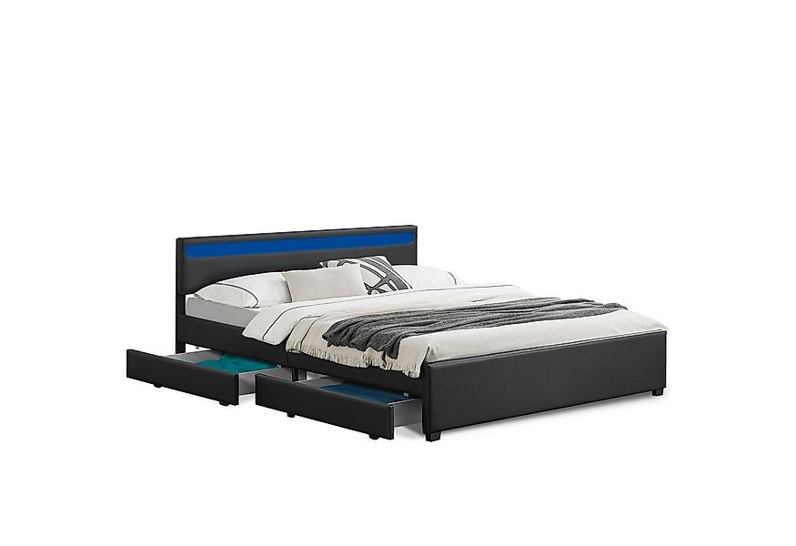 Juskys Polsterbett Lyon, 180x200 cm, ausziehbare Bettkästen, LED-Licht, gep günstig online kaufen