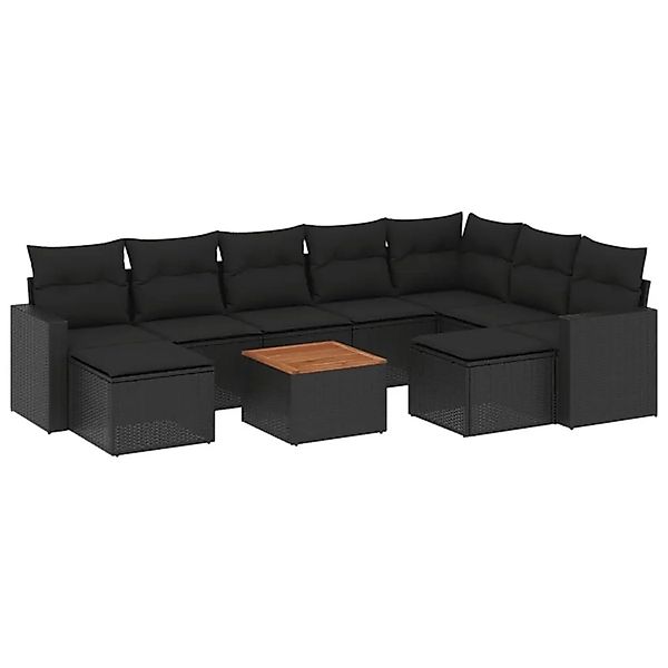 vidaXL 10-Tlg Garten-Sofagarnitur mit Kissen Schwarz Poly Rattan 3224403 günstig online kaufen