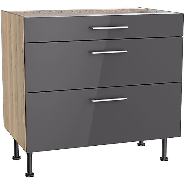 Optifit Küchen-Unterschrank mit 3 Auszügen Jonte984 90 cm Anthrazit-Wildeic günstig online kaufen