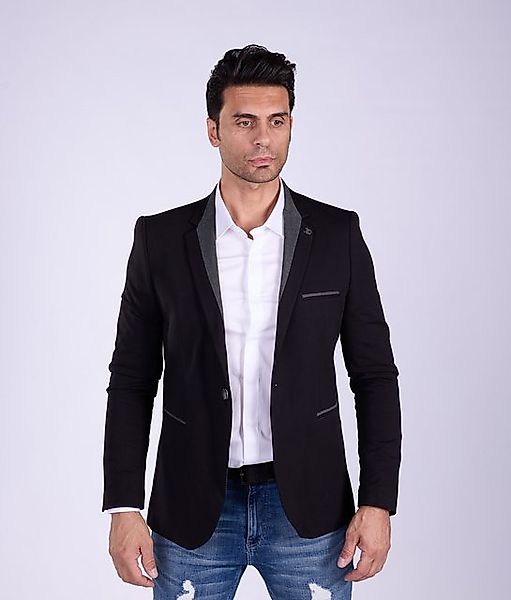 Denim Distriqt Jerseysakko Jersey Sakko mit Jeanskragen Schwarz Gr. 56 ents günstig online kaufen