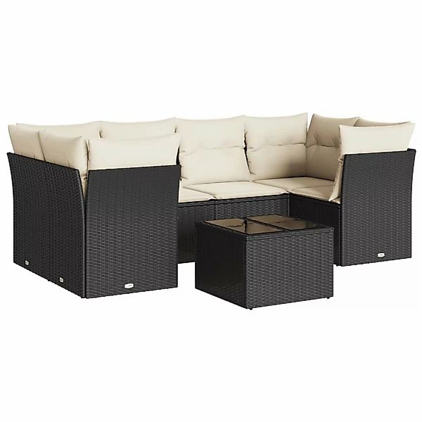 vidaXL 7-Tlg Garten-Sofagarnitur mit Kissen Schwarz Poly Rattan 3249105 günstig online kaufen