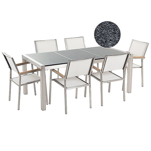 Beliani Gartentisch Set GROSSETO Poliert Grau Weiss Silber 90x180x87 günstig online kaufen