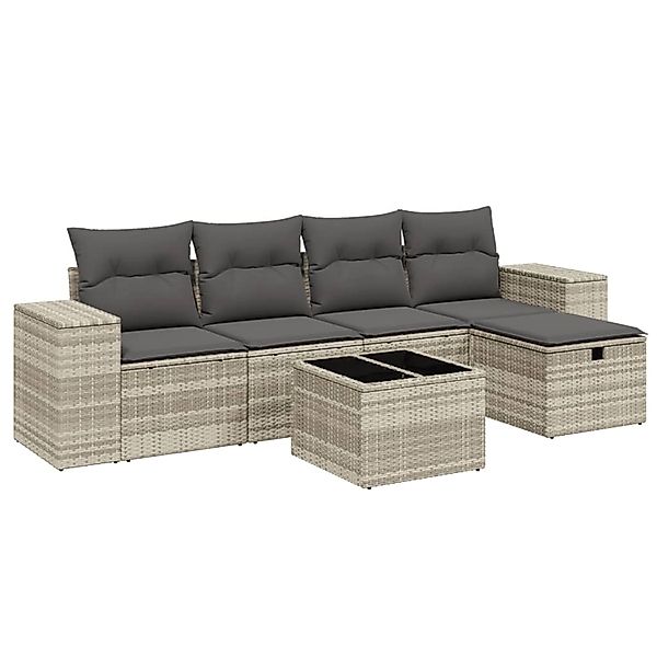 vidaXL 6-Tlg Garten-Sofagarnitur mit Kissen Hellgrau Poly Rattan 3264408 günstig online kaufen