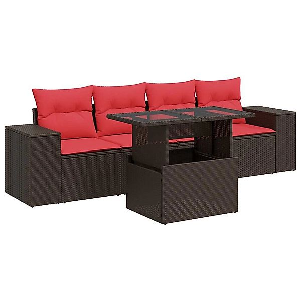 vidaXL 5-Tlg Garten-Sofagarnitur mit Kissen Braun Poly Rattan Akazie 332672 günstig online kaufen