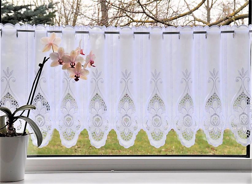 Stickereien Plauen Scheibengardine "Blumen" Stangendurchzug 1 Stk. tlg. günstig online kaufen