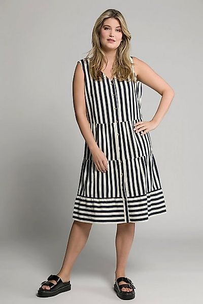 Ulla Popken Jerseykleid Kleid Leinenmix Streifen V-Ausschnitt ärmellos günstig online kaufen