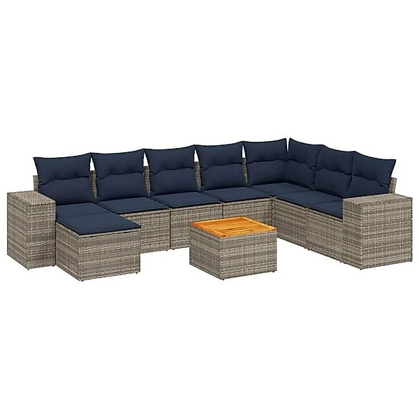 vidaXL 9-Tlg Gartensofa-Set mit Kissen Grau Polyrattan 3225585 günstig online kaufen
