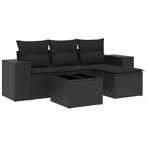 vidaXL Sofaelement 5-tlg. Garten-Sofagarnitur mit Kissen Schwarz Poly Ratta günstig online kaufen
