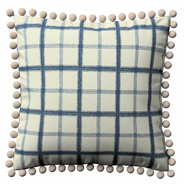 Kissenhülle Wera mit Bommeln, blau-creme, 45 x 45 cm, Avinon (131-66) günstig online kaufen