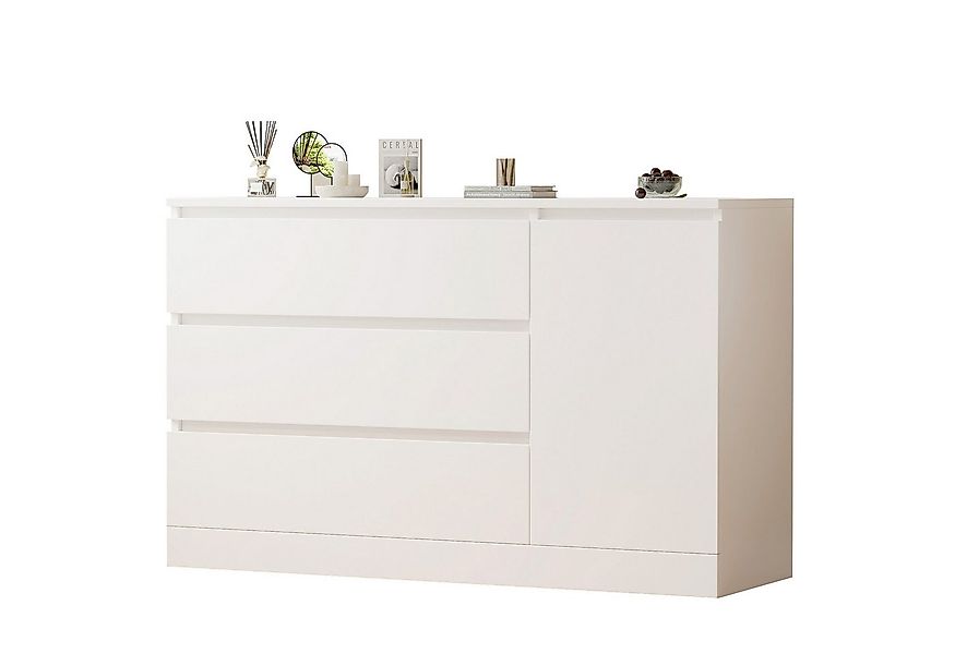 Yorbay Sideboard weiß Kommode 120cm Beistellschrank mit 1 Türen und 3 Schub günstig online kaufen