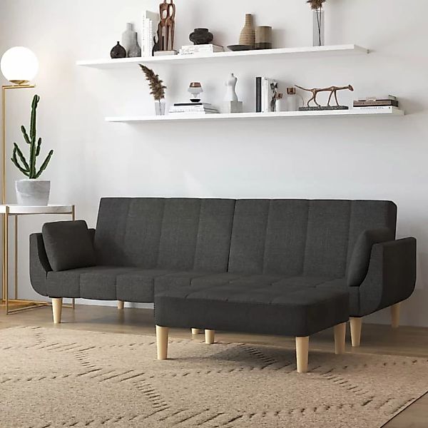 Vidaxl Schlafsofa 2-sitzer Mit Hocker & Zwei Kissen Dunkelgrau Stoff günstig online kaufen