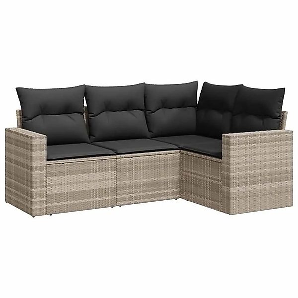 vidaXL 4-Tlg Garten-Sofagarnitur mit Kissen Hellgrau Poly Rattan 3251249 günstig online kaufen