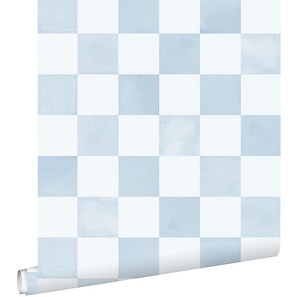 ESTAhome Tapete Karomuster Blau 53 cm x 10.05 m günstig online kaufen