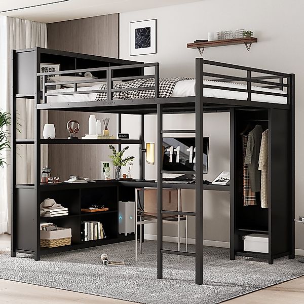 Odikalo Hochbett 140x200cm Jugendbett Kinderbett Metallbett günstig online kaufen