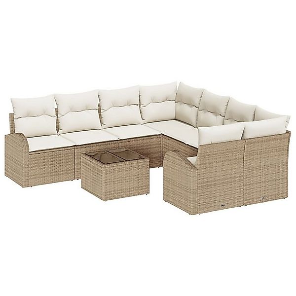 vidaXL Loungesofa 9-tlg. Garten-Sofagarnitur mit Kissen Beige Poly Rattan, günstig online kaufen