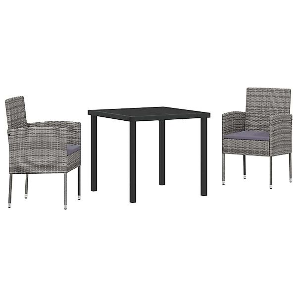 vidaXL Garten Essgruppe mit Kissen 3-Tlg Grau Poly Rattan 3380057 günstig online kaufen