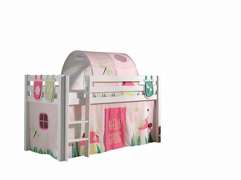 Natur24 Kinderbett Spielbett Pino mit Textilset Kiefer Weiß günstig online kaufen