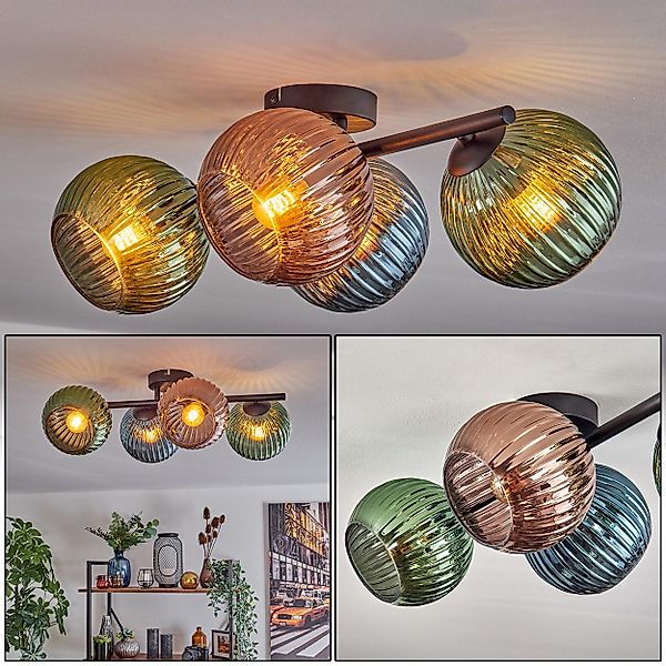 hofstein Deckenleuchte Deckenlampe aus Metall/Riffelglas in günstig online kaufen
