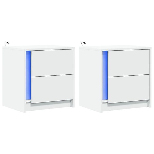 vidaXL Nachttische mit LED-Leuchten 2 Stk, Weiß Holzwerkstoff 852048 günstig online kaufen