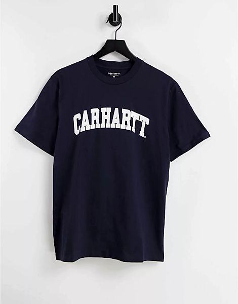 Carhartt WIP – University – T-Shirt mit Schriftzug in Navy/Weiß-Marineblau günstig online kaufen