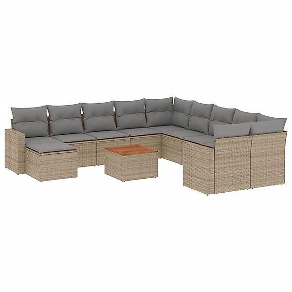 vidaXL 12-Tlg Garten-Sofagarnitur mit Kissen Beige Poly Rattan 3224421 günstig online kaufen
