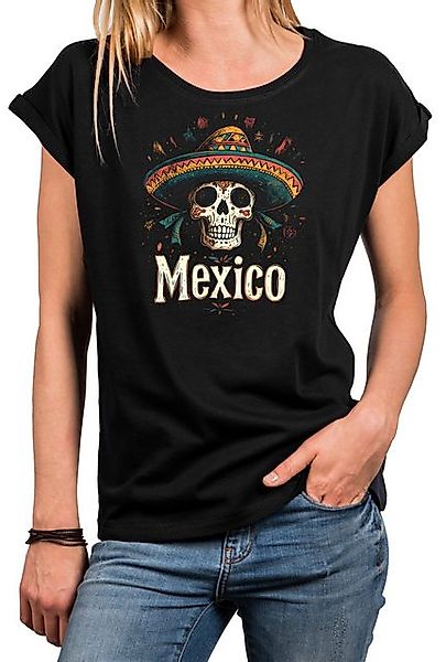 MAKAYA Print-Shirt Damen Mexiko Totenkopf Kurzarmshirt mit Aufdruck Skull T günstig online kaufen