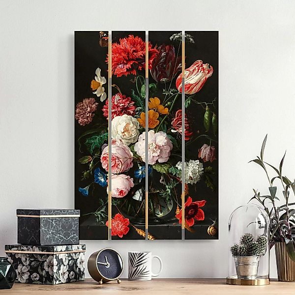 Holzbild Plankenoptik Blumen - Hochformat Jan Davidsz de Heem - Stillleben günstig online kaufen