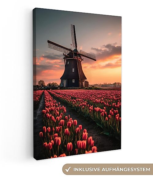 OneMillionCanvasses® Leinwandbild Mühle - Sonnenuntergang - günstig online kaufen