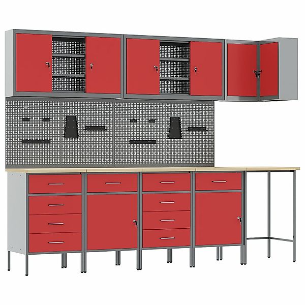 vidaXL Werkbank 12-tlg. Werkstattschrank-Set mit Stecktafel günstig online kaufen