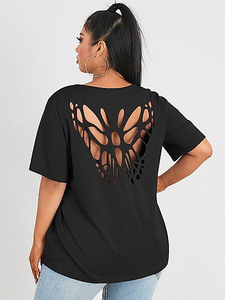 YOINS Plus Größe Rundhals T-Shirt mit hohlem Design günstig online kaufen