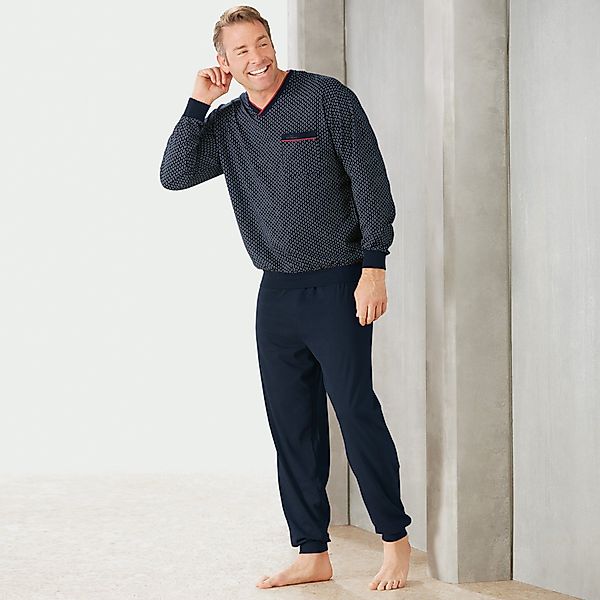 GÖTZBURG Pyjama "Manhattan", (2 tlg.), Langarm, V-Ausschnitt, lange Hose, V günstig online kaufen