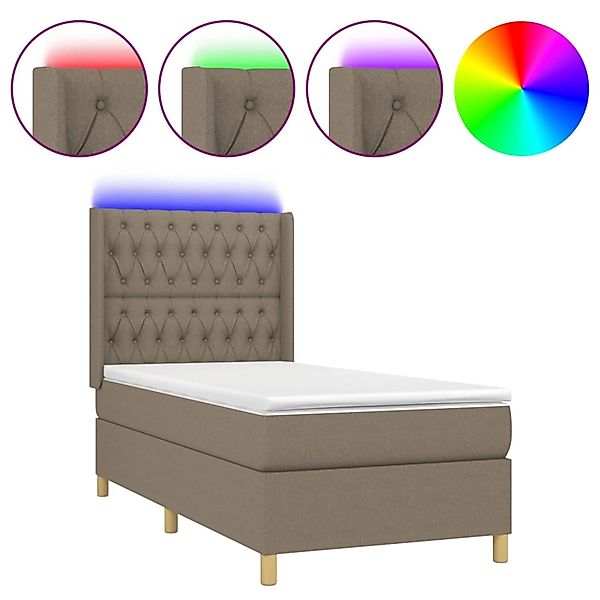 vidaXL Boxspringbett mit Matratze & LED Taupe 100x200 cm Stoff 3139097 günstig online kaufen
