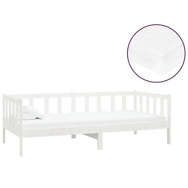 vidaXL Bett Tagesbett mit Matratze 90x200 cm Weiß Kiefer Massivholz günstig online kaufen
