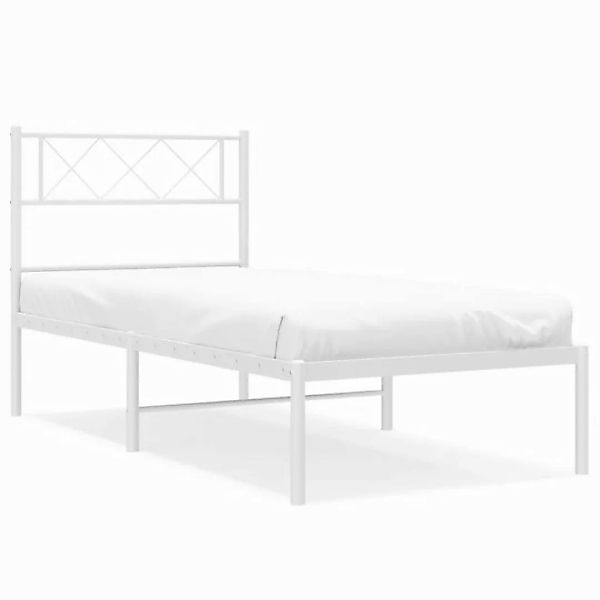 vidaXL Bettgestell Bettrahmen mit Kopfteil Metall Weiß 90x200 cm Bett Bettg günstig online kaufen