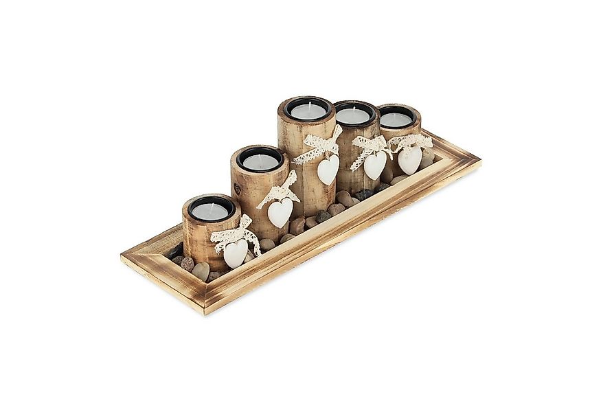 relaxdays Teelichthalter mit Tablett 5 Teelichthalter Holzoptik mit Tablett günstig online kaufen
