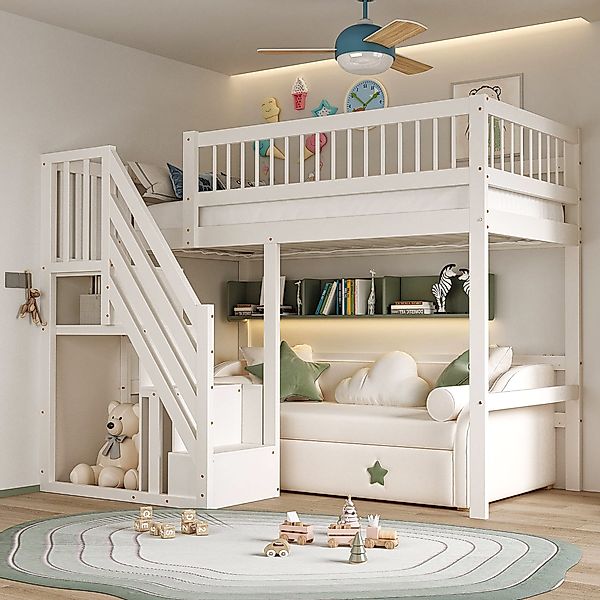 OKWISH Etagenbett Holzbett Kinderbett, Treppe mit günstig online kaufen