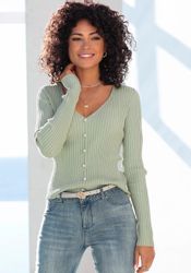 LASCANA V-Ausschnitt-Pullover mit Zierperlen, figurbetonter Strickpullover, günstig online kaufen