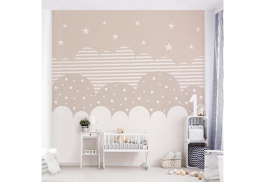Bilderdepot24 Kindertapete Wolken Sterne Kinder Himmel beige moderne Wandde günstig online kaufen