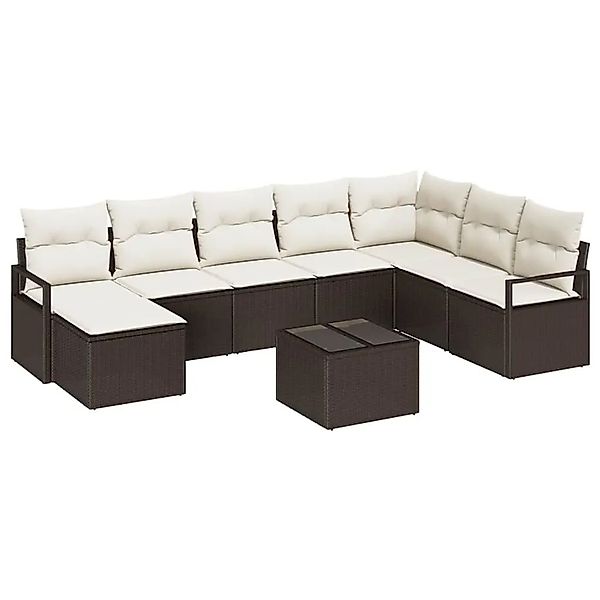 vidaXL Sofa Set mit Kissen 9-Tlg Braun und Creme Poly-Rattan 3355177 günstig online kaufen