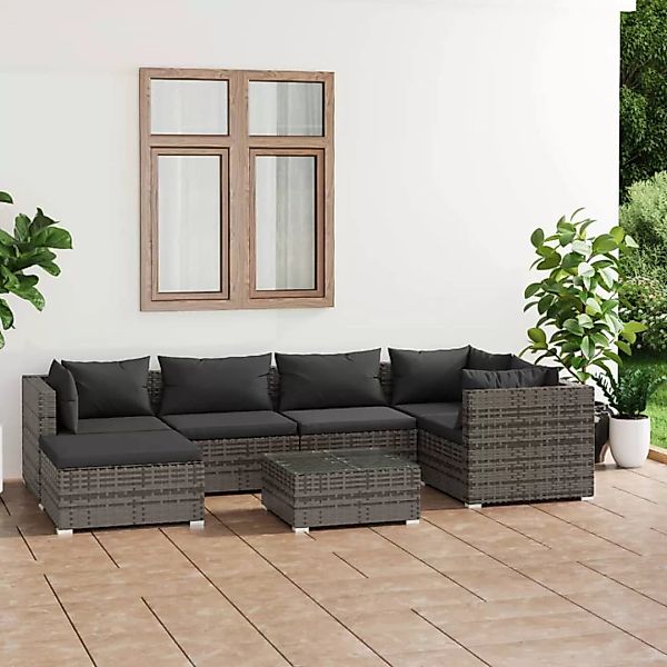 Vidaxl 7-tlg. Garten-lounge-set Mit Kissen Poly Rattan Grau günstig online kaufen